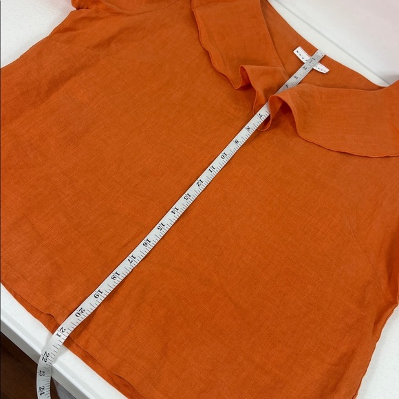 Bryn Walker Sz M Linen Ruffle Top Orange EUC - Picture 9 of 11